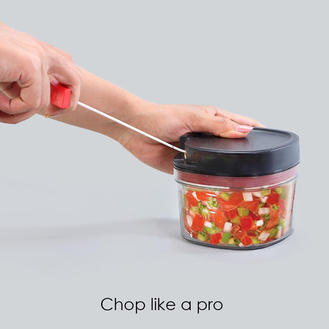 Glory String Vegetable Chopper with 3 Sharp SS Blade,  Anti Slip Silicon Base Ring, Air Tight Lid, 600Ml, 1 Year Warranty