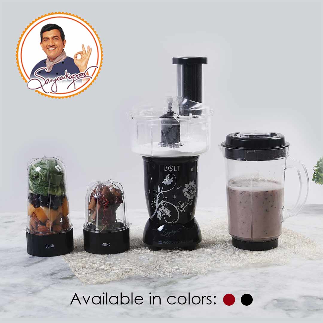 Nutri-blend BOLT-600W Mixer With Compact Food Processor & Atta Kneader, Stronger & Swifter With Sipper Lid, 22000RPM, 4 Unbreakable Jars, Sharper Steel Blades, 2 Yrs Warranty, Black, E-Recipe Book By Chef Sanjeev Kapoor