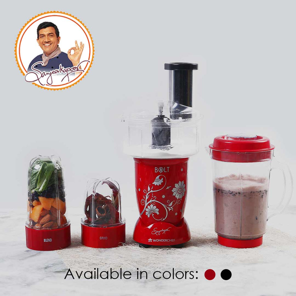 Nutri-blend BOLT-600W Mixer With Compact Food Processor & Atta Kneader, Stronger & Swifter With Sipper Lid, 22000RPM, 4 Unbreakable Jars, Sharper Steel Blades, 2 Yrs Warranty, Red, E-Recipe Book By Chef Sanjeev Kapoor