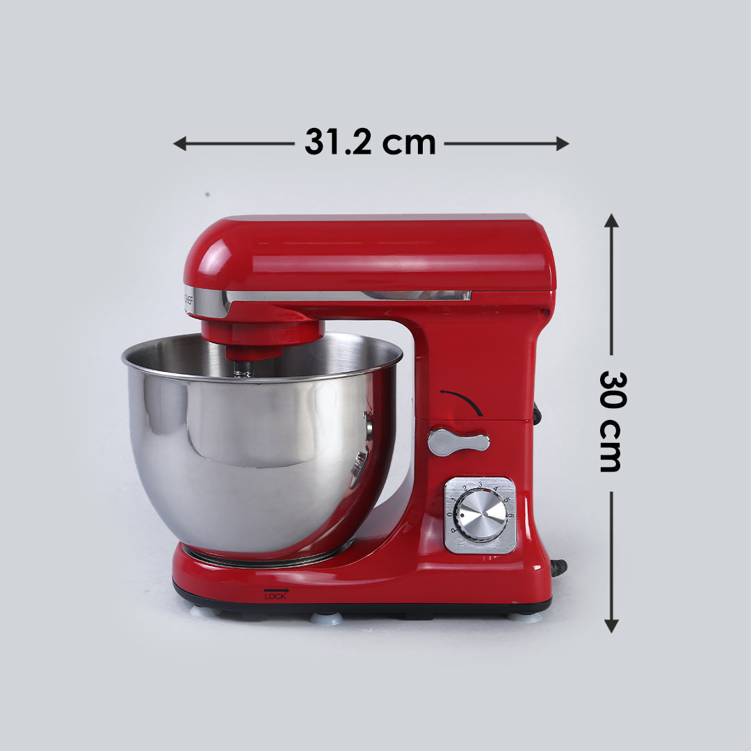 Crimson Edge Die-cast Metal Stand Mixer and Beater, 3 Attachments, 6 Speed Setting, 5L Bowl, 1000W – Red