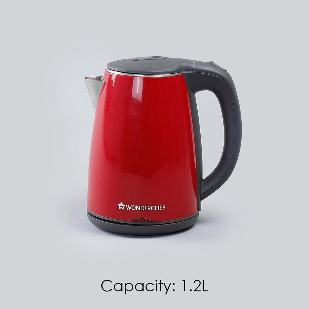 Electric Kettle Crimson Edge, 1.2 Litres, Stainless Steel Interior with Auto-shut Off, 2-level Safety, Cool Touch Plastic Exterior, 2 Years Warranty, 1500W, Red