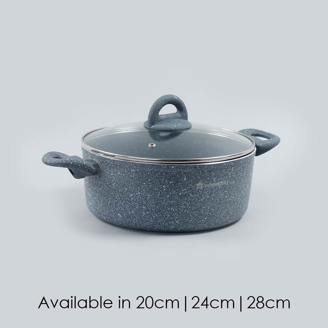 Granite Non-stick Casserole, Induction Bottom, Soft-touch Handle, Virgin Grade Aluminium, PFOA/Heavy metals free, 3.5mm, 2 Years Warranty, Grey