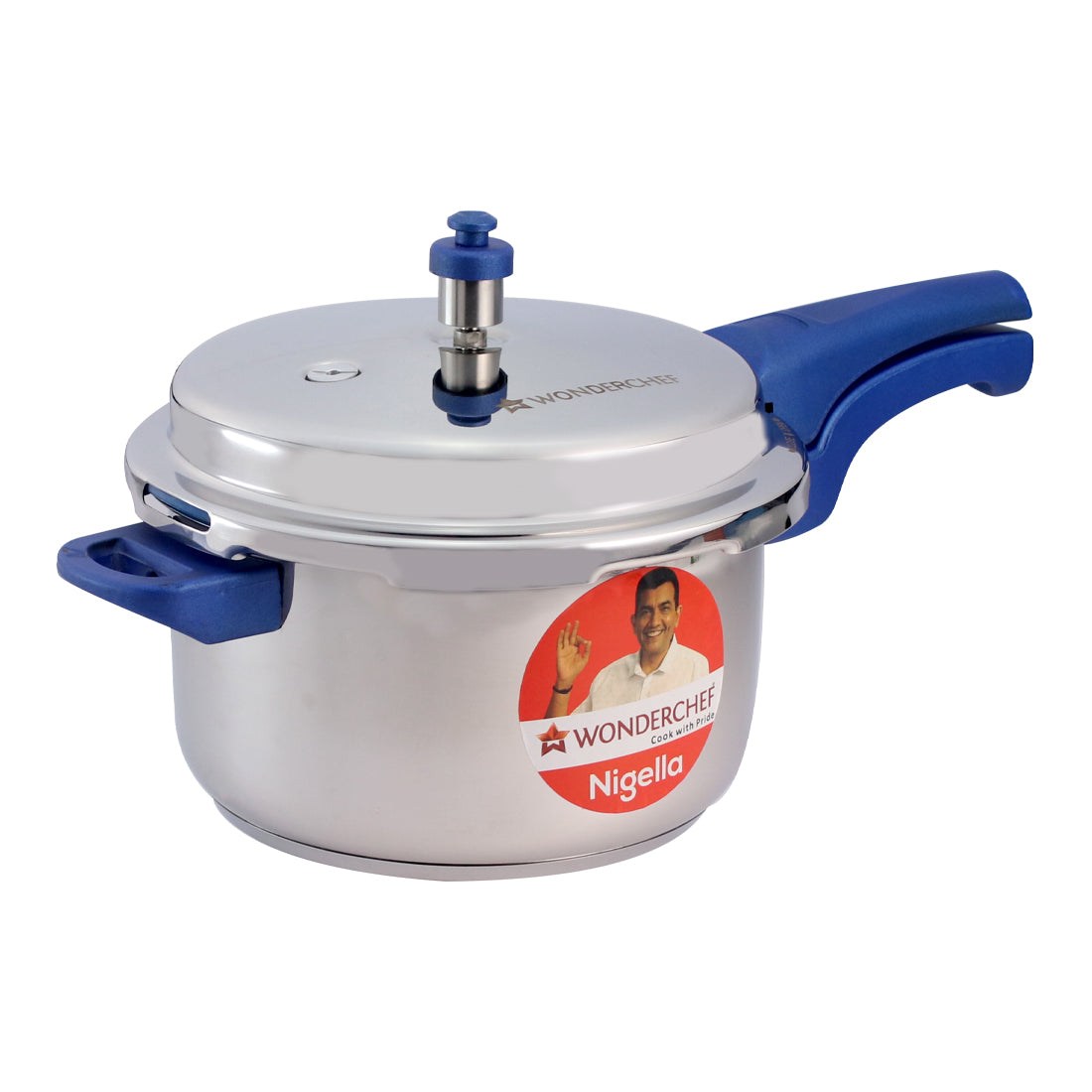 Nigella Induction Base Stainless Steel Pressure Cooker with Outer Lid Blue 1.5L