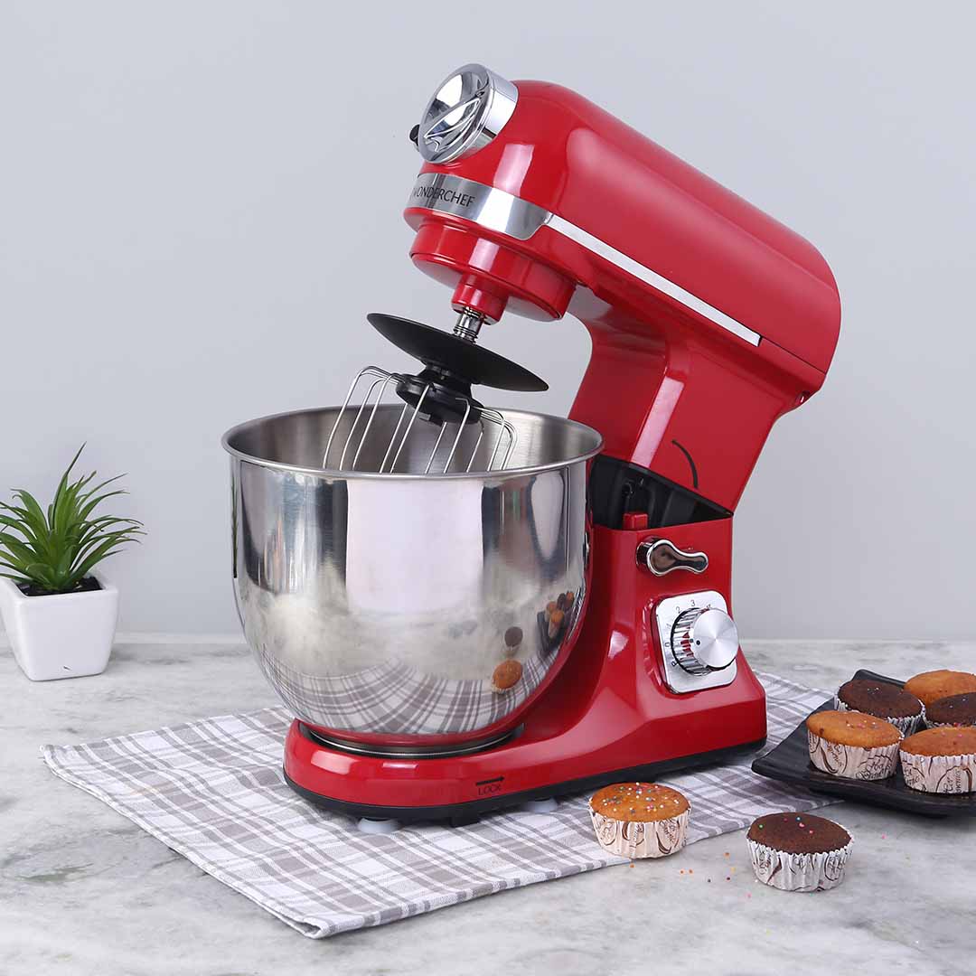 Crimson Edge Die-cast Metal Stand Mixer, 5.7L bowl, 6-speed setting, 1000W, Bakeware, Skid Resistant