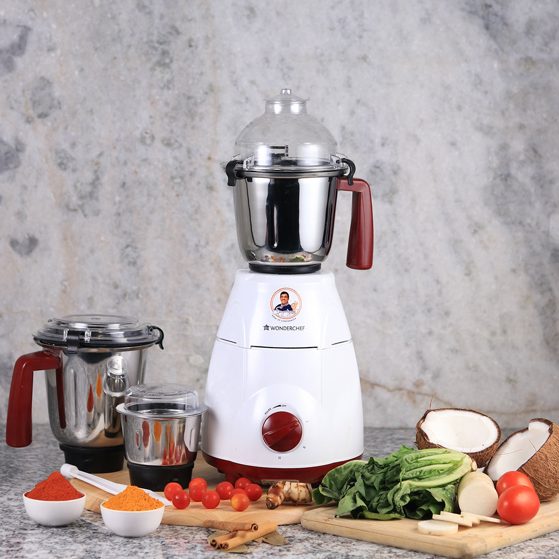 Amalfi 800W Mixer Grinder with 3 Jars (White & Brown)