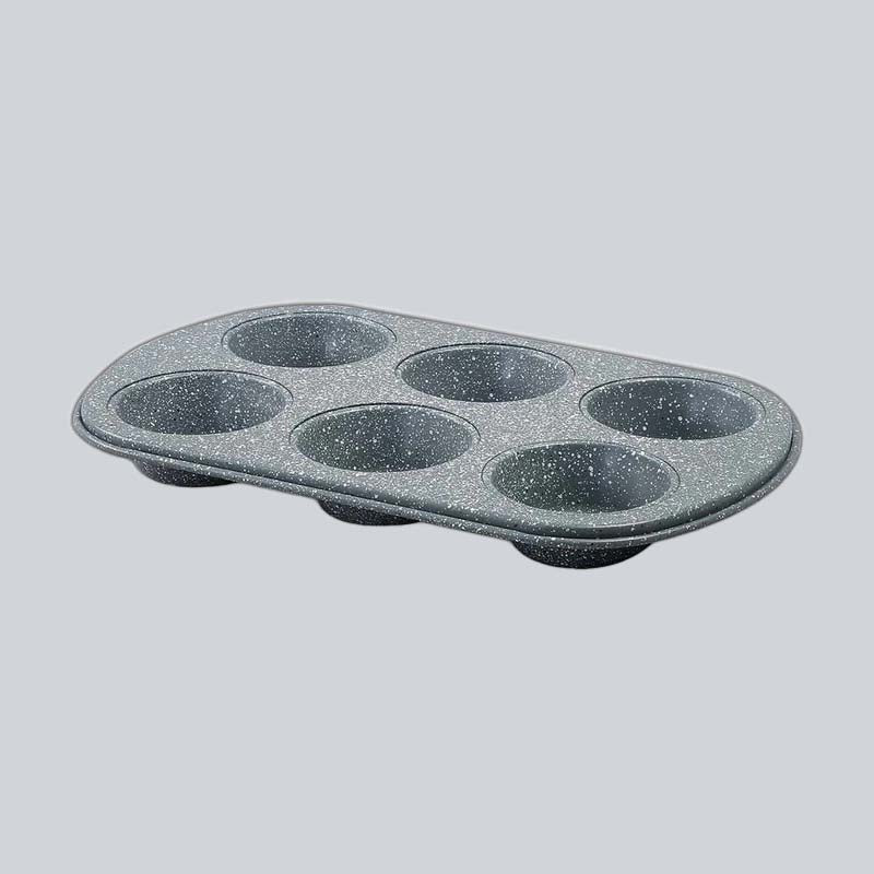 Ambrosia 6 Cup Metal Round Muffin Pan, Cupcake Tray, Baking Mould Tray, Non-Stick Bakeware Reusable Tray Pan