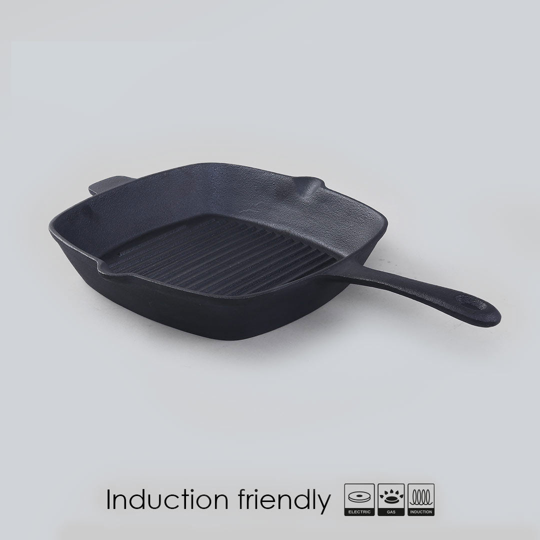 Forza Cast-iron Grill Pan, Pre-Seasoned Cookware, Induction Friendly, 26cm, 3.8mm