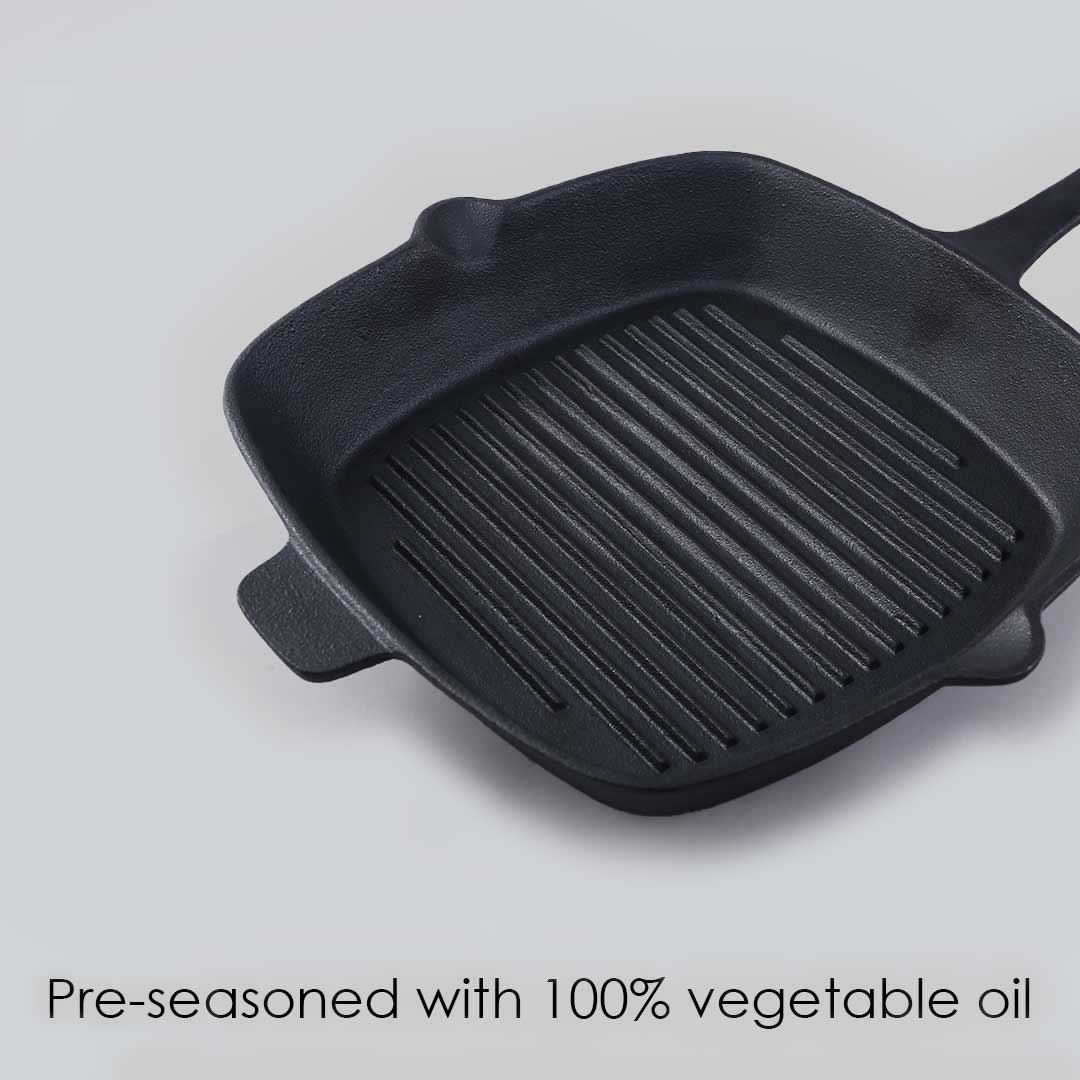 Forza Cast-iron Grill Pan, Pre-Seasoned Cookware, Induction Friendly, 26cm, 3.8mm