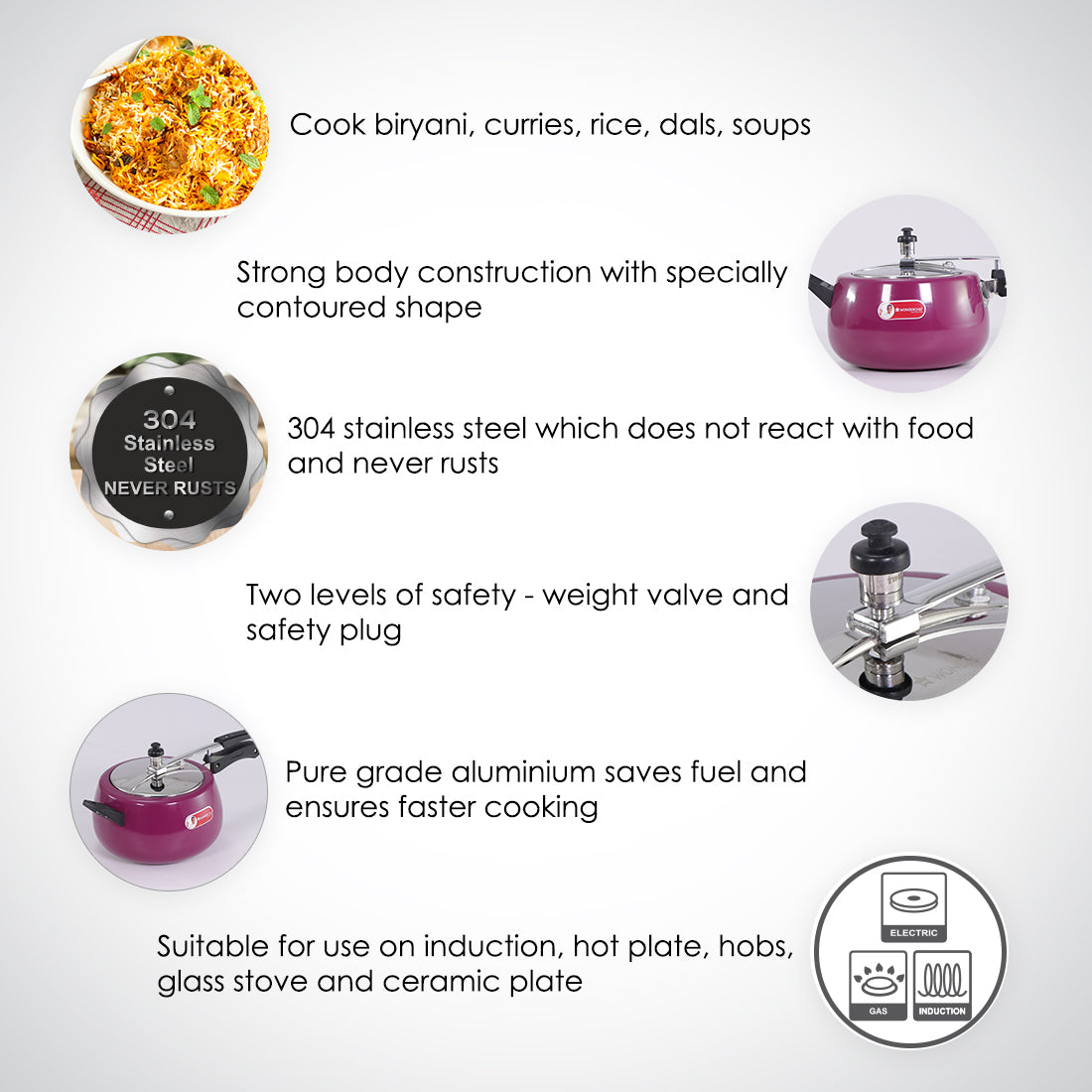 Regalia Induction Base Pressure Cooker with Inner Lid, 5L, 2 Years Warranty, Purple