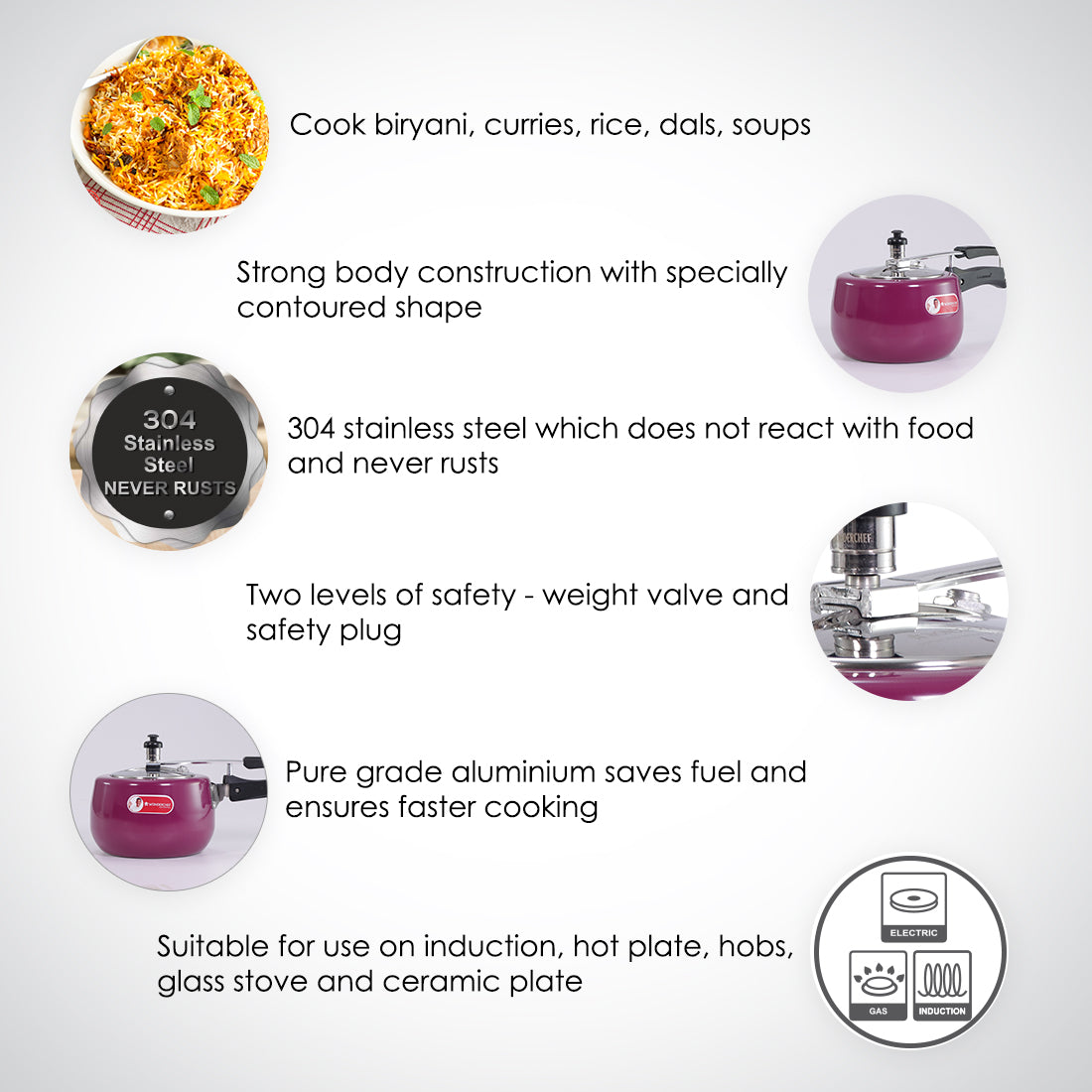 Regalia Induction Base Pressure Cooker with Inner Lid, 3L, 2 Years Warranty, Purple