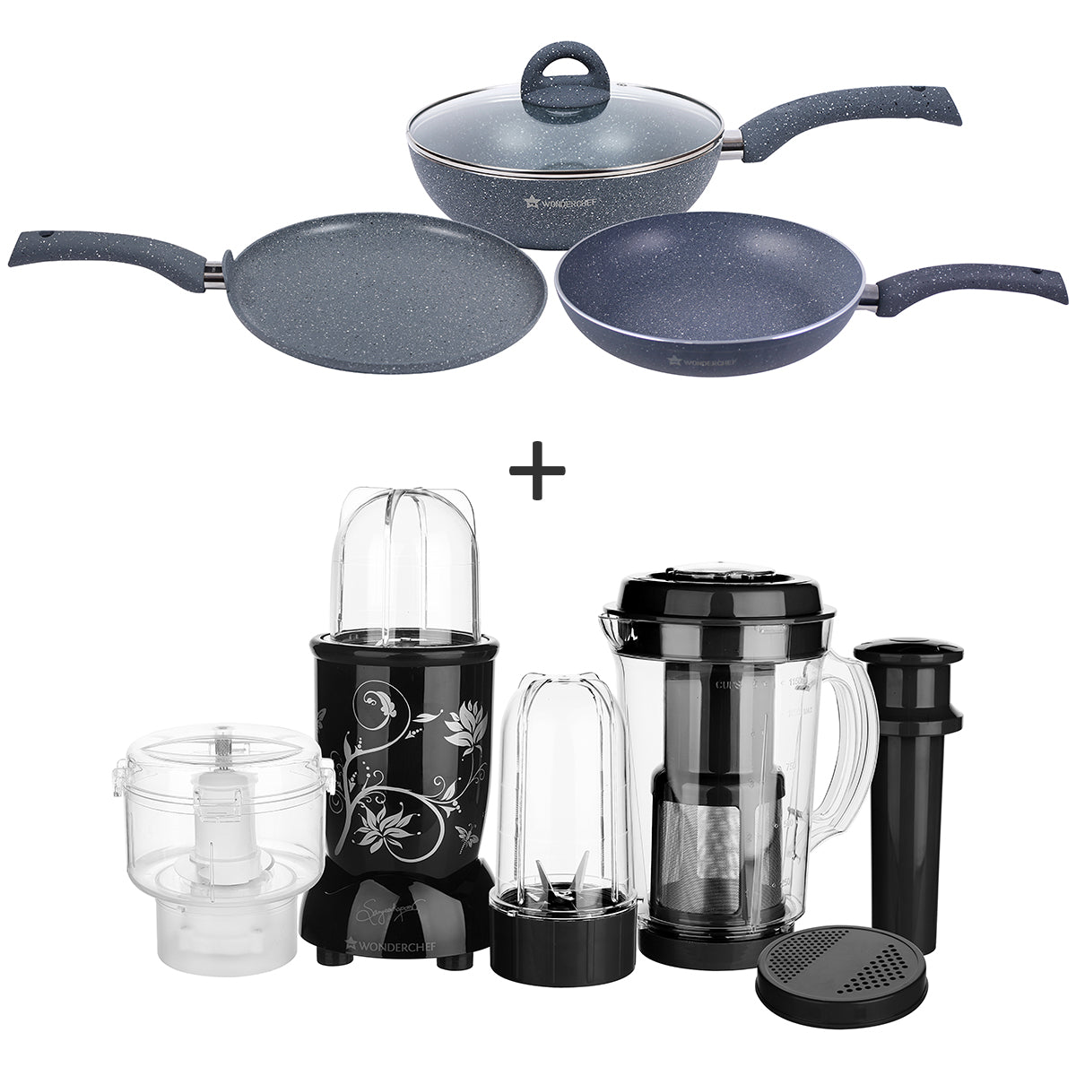 Nutri-Blend Complete Kitchen Machine (Black) and Granite Aluminium Nonstick Cookware Set