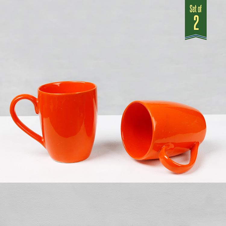 Earth Store Solid Orange Mug  (Set of 2)