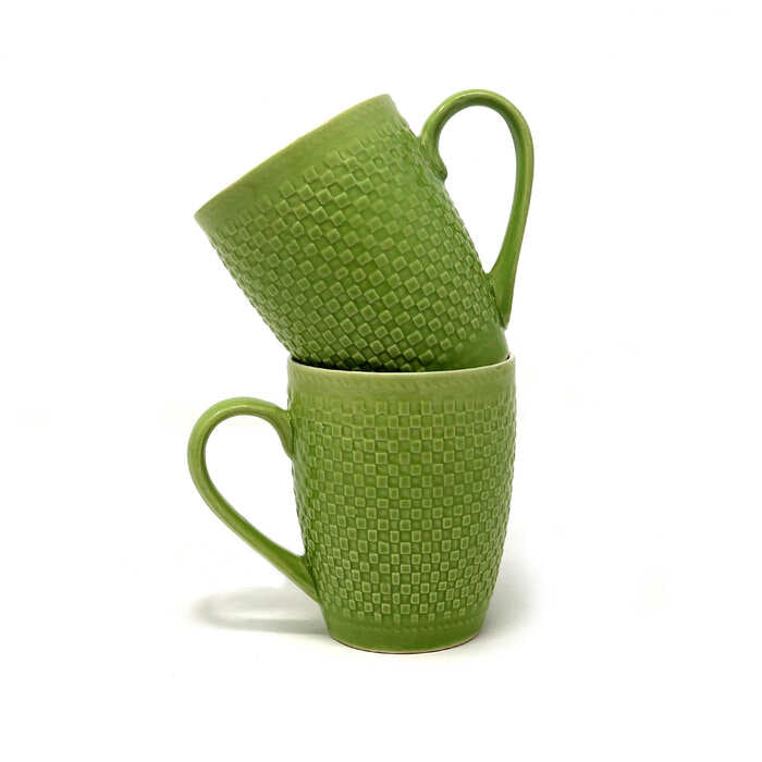 Earth Store Milk Mug Green Check  (Set of 2)