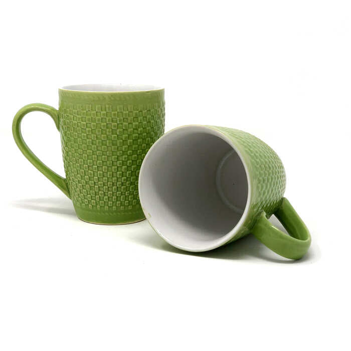 Earth Store Milk Mug Green Check  (Set of 2)