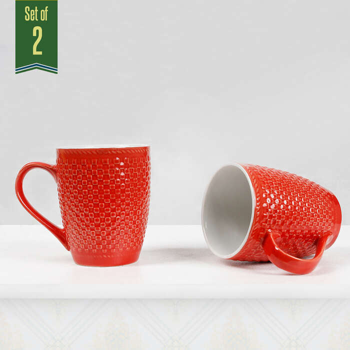 Earth Store Milk Mug Red Check  (Set of 2)