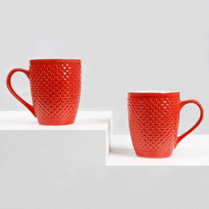 Earth Store Milk Mug Red Check  (Set of 2)