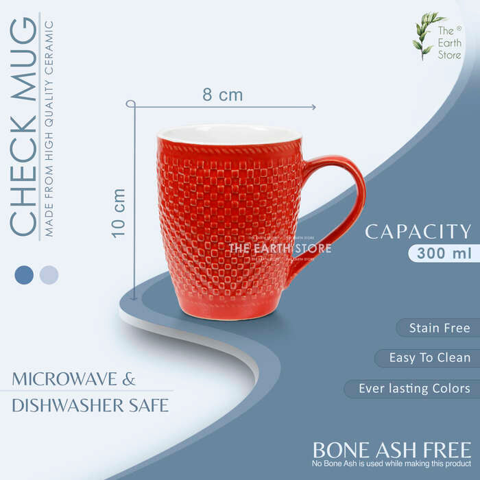 Earth Store Milk Mug Red Check  (Set of 2)