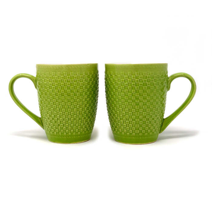 Earth Store Milk Mug Green Check  (Set of 2)