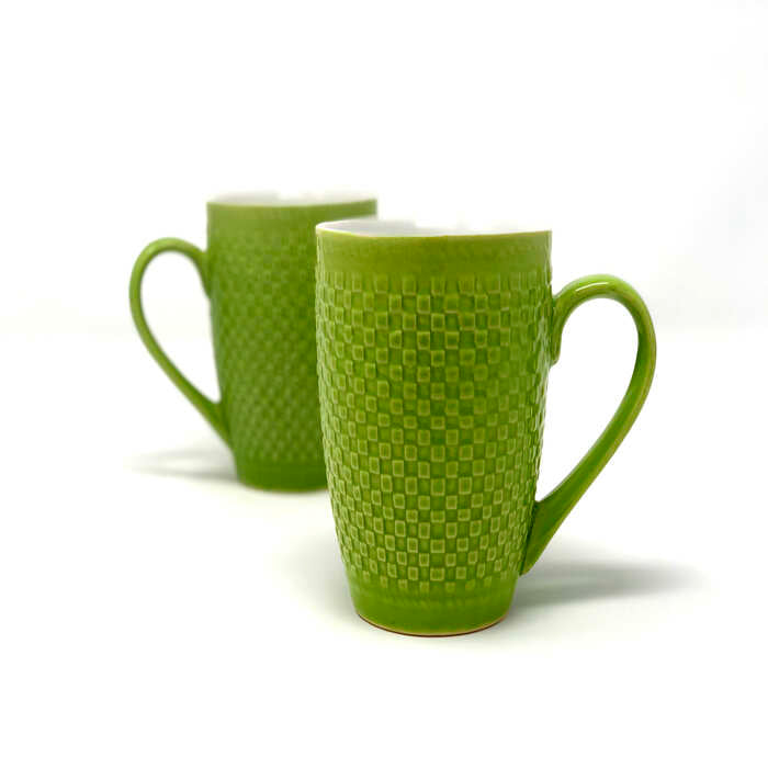 Earth Store Milk Mug Green Check  (Set of 2)