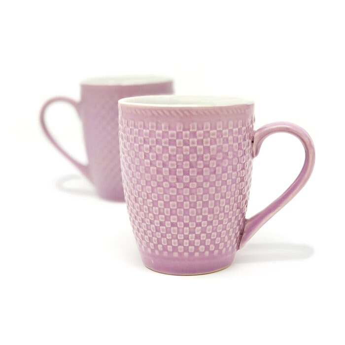 Earth Store Milk Mug Purple Check  (Set of 2)