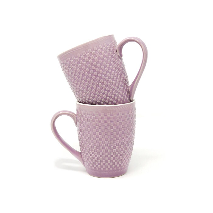 Earth Store Milk Mug Purple Check  (Set of 2)