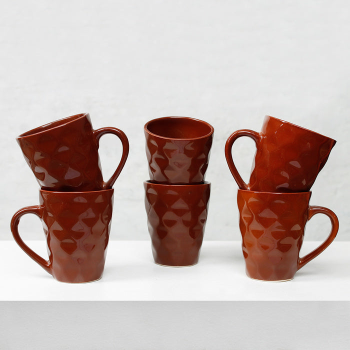 Earth Store Brown Diamond Plain Mugs (Set of 6)