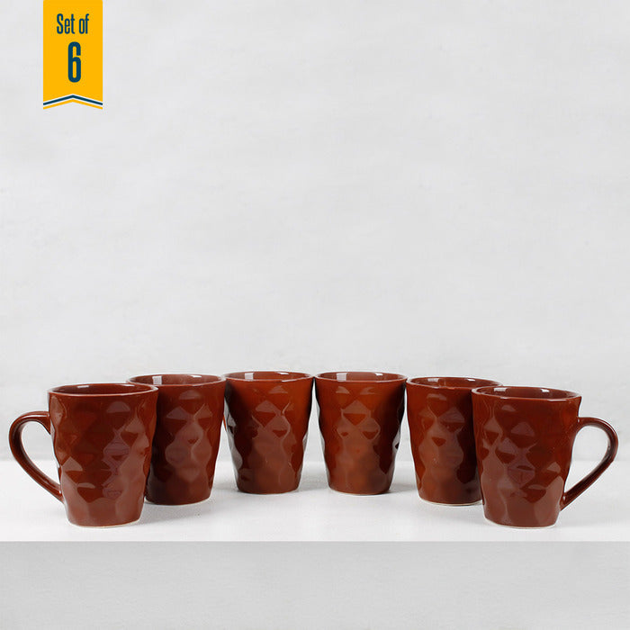 Earth Store Brown Diamond Plain Mugs (Set of 6)