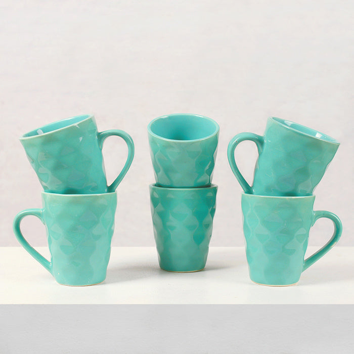 Earth Store Green Diamond Plain Mugs (Set of 6)