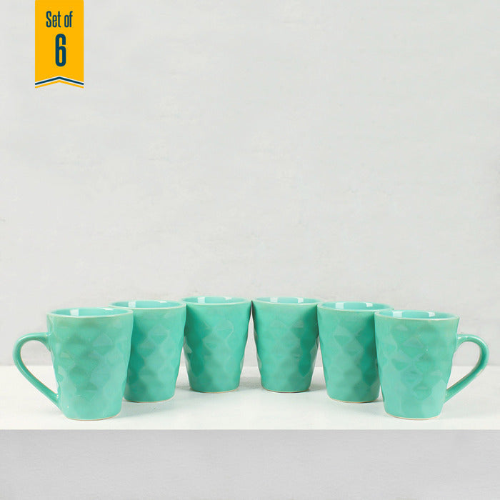 Earth Store Green Diamond Plain Mugs (Set of 6)