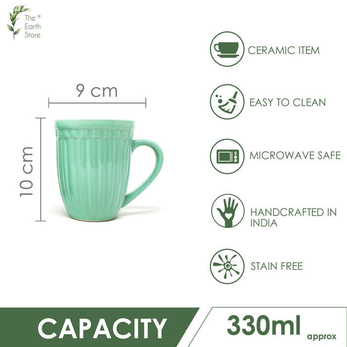 Earth Store Glam Matte Sea Green Mug  (Set of 2)