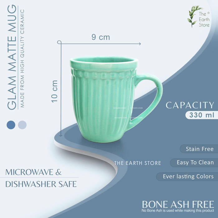 Earth Store Glam Matte Sea Green Mugs (Set of 6)