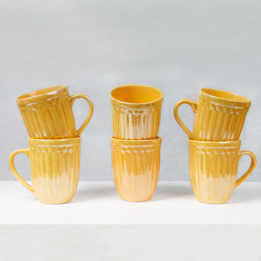 Earth Store Glam Yellow Mugs (Set of 6)