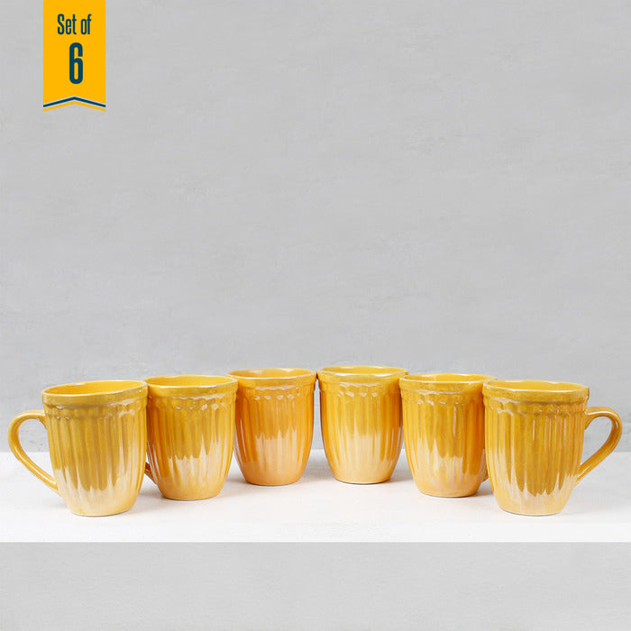 Earth Store Glam Yellow Mugs (Set of 6)