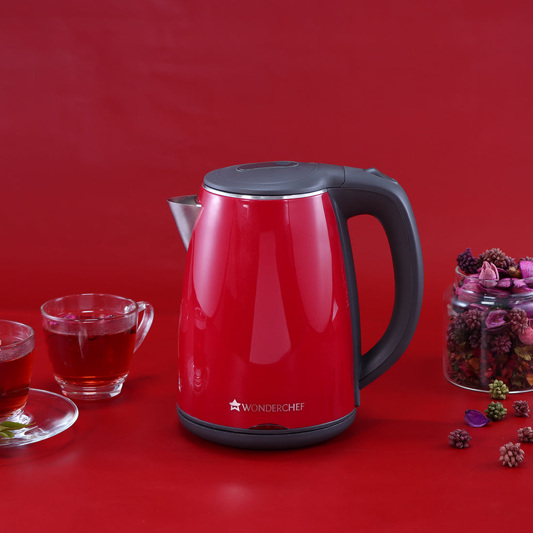 Electric Kettle Crimson Edge, 1.2 Litres, Stainless Steel Interior with Auto-shut Off, 2-level Safety, Cool Touch Plastic Exterior, 2 Years Warranty, 1500W, Red