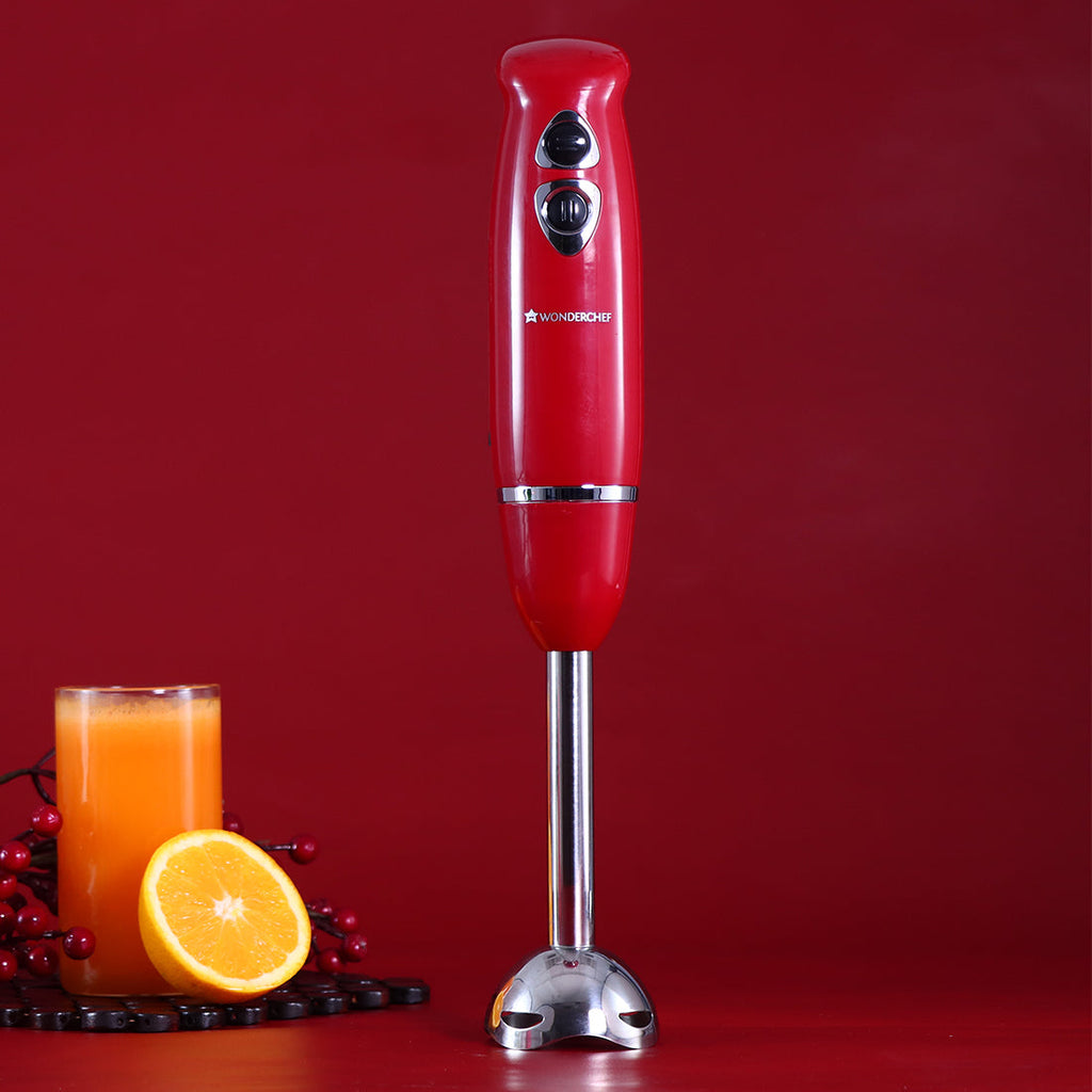 Hand Blender Crimson Edge, Thin Body, Low Noise Operation, Sharp Stainless Steel Blades, Detachable Shaft, 2 Years Warranty, 400W, Red