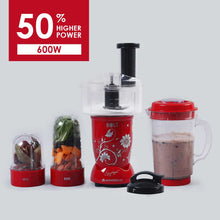 Load image into Gallery viewer, Nutri-blend BOLT-600W Mixer With Compact Food Processor &amp; Atta Kneader, Stronger &amp; Swifter With Sipper Lid, 22000RPM, 4 Unbreakable Jars, Sharper Steel Blades, 2 Yrs Warranty, Red, E-Recipe Book By Chef Sanjeev Kapoor