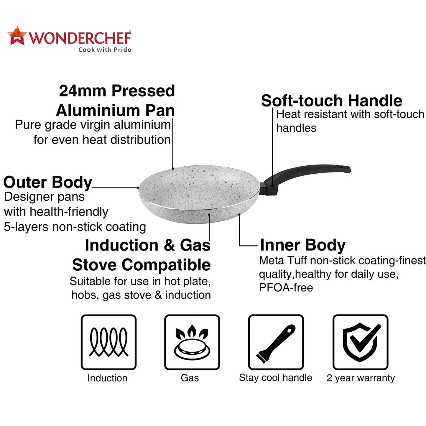 Wonderchef Romano Warm White Fry Pan 24cm - Wonderchef