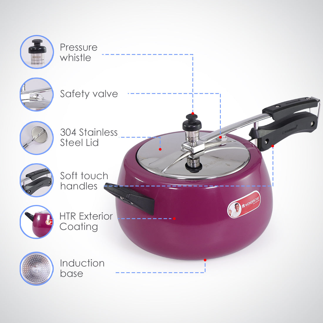 Regalia Induction Base Pressure Cooker with Inner Lid, 5L, 2 Years Warranty, Purple