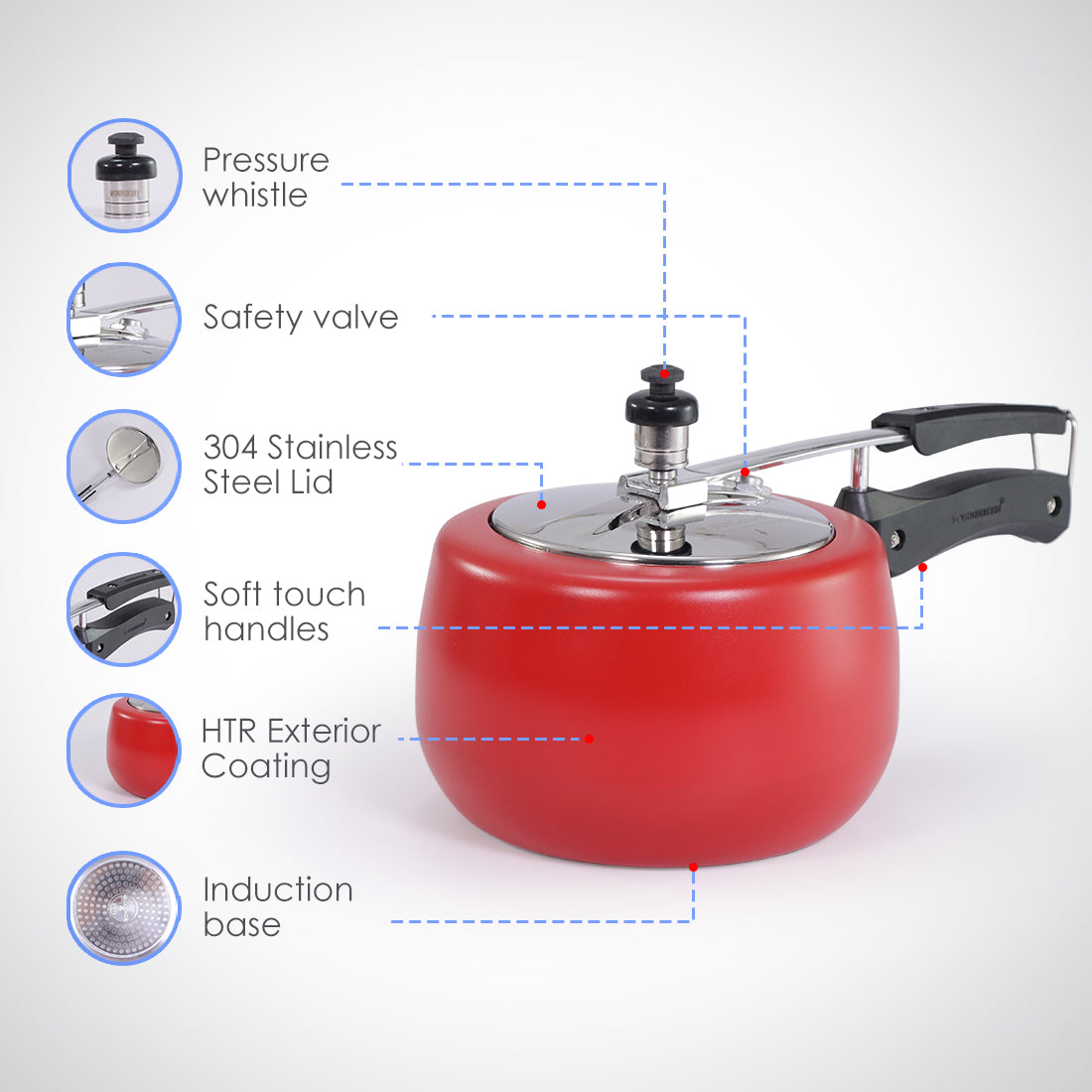 Regalia Induction Base Pressure Cooker with Inner Lid, 3L, 2 Years Warranty, Red