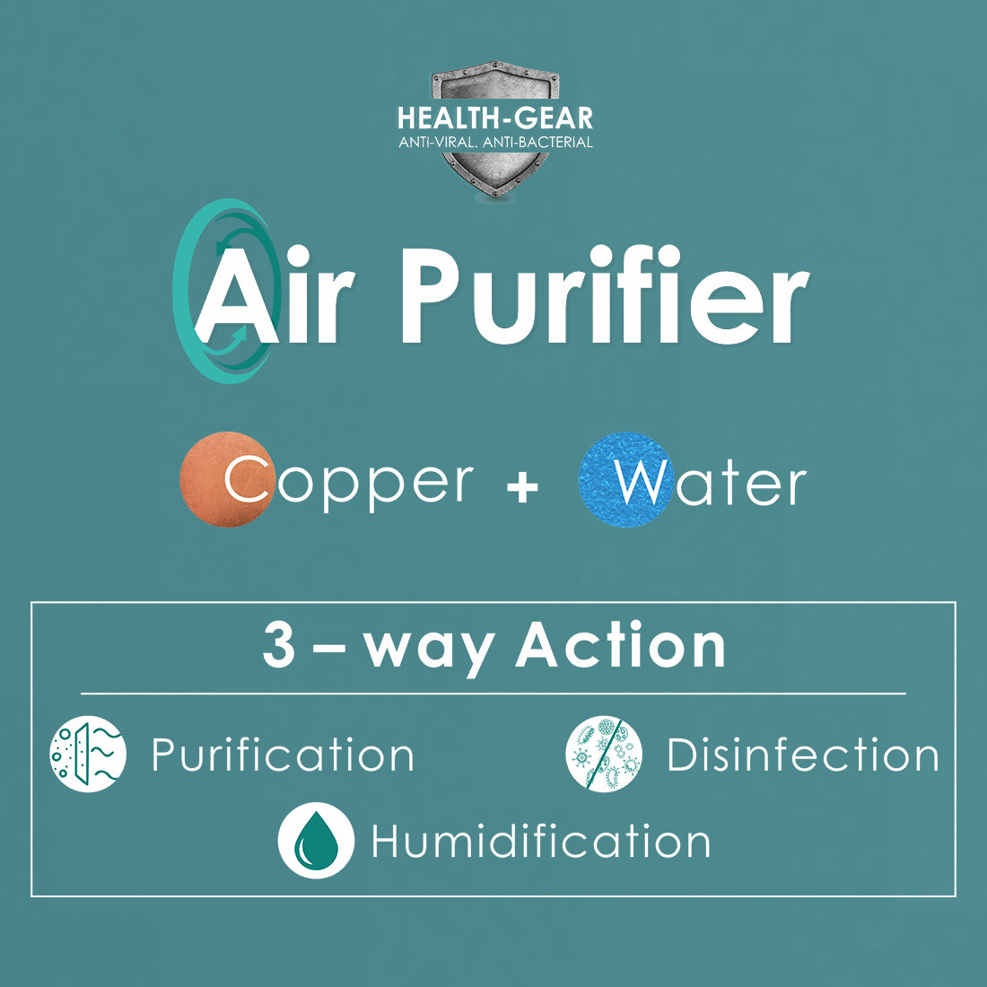 Air Purifier with Anti-bacterial copper filter and water wash technology, 65W