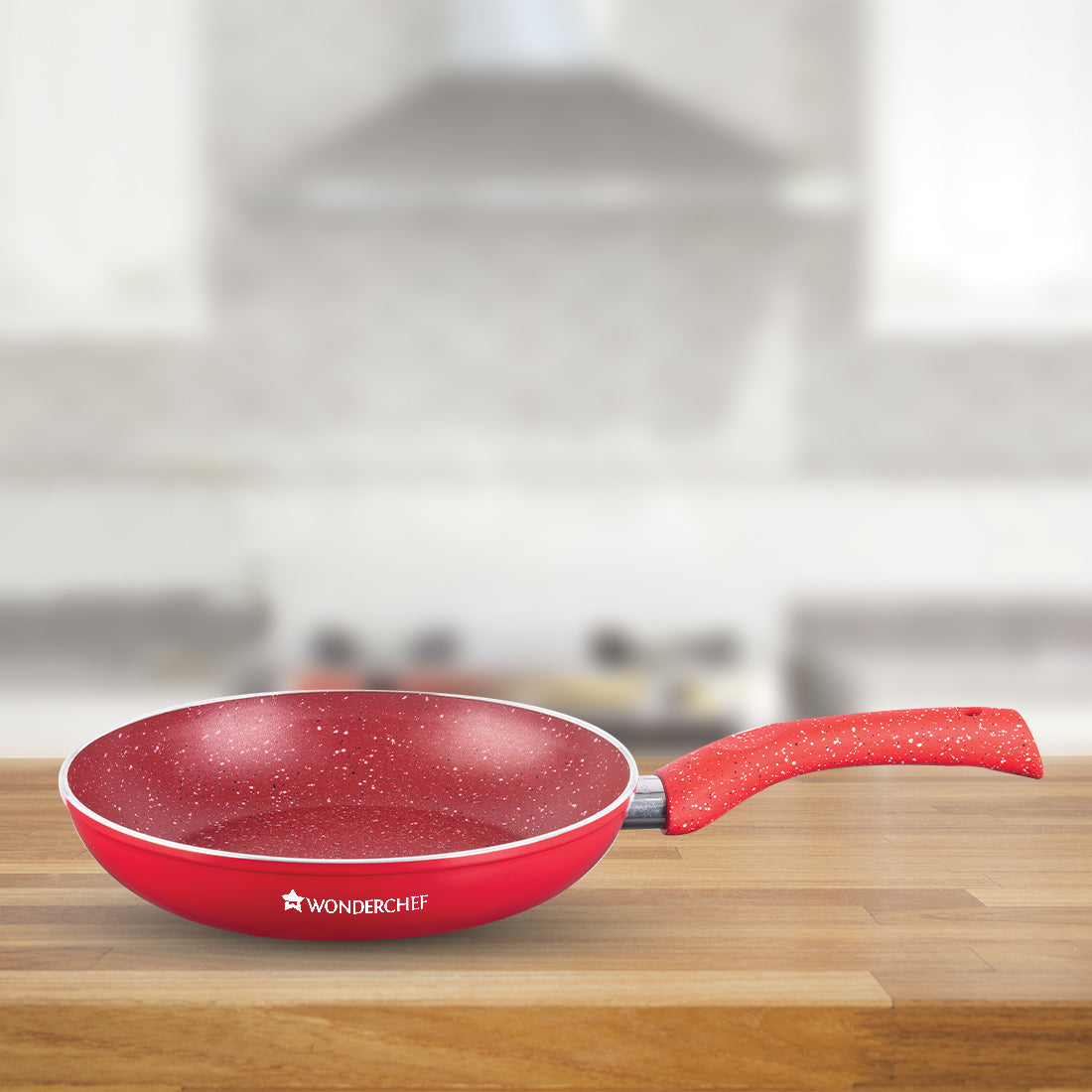 Granite Aluminium Non-stick Fry Pan, 24cm, 1.8L, Red, 5 Layer PFOA Free Nonstick Coating, Compatible on Hot Plate, Hobs, Gas Stove, Ceramic Plate and Induction , 2 Years Warranty