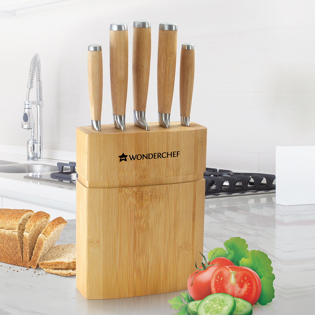 Razor Knife Block Set, Anti-rust Stainless Steel, Straight and Serrated Knives, 8" size,