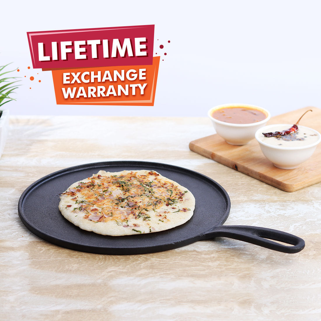 Forza Pre Seasoned Cast Iron Dosa Tawa 27 Cm Induction Friendly, 4 mm with Lifetime Exchange Warranty