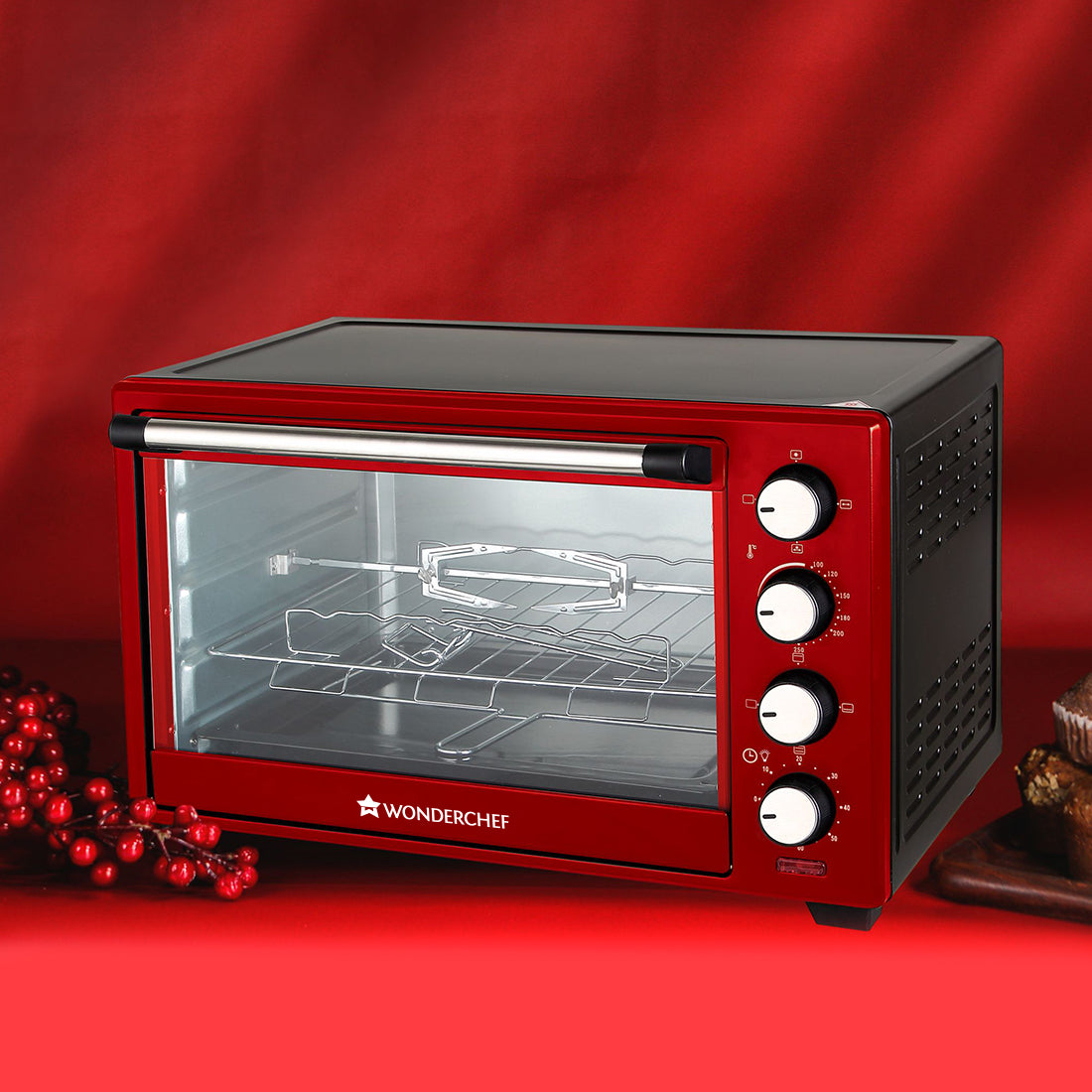 Oven Toaster Griller (OTG) Crimson Edge - 28Litres - with Auto-shut Off, Heat-resistant Tempered Glass, Multi-stage Heat Selection, 2 Years Warranty, 1600W, Red