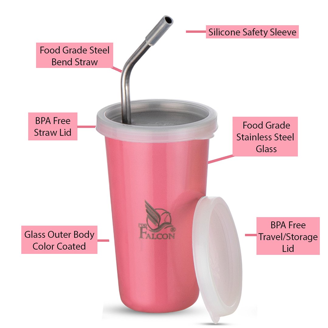 Pdd Falcon Steel Straw Glass 1 Pc Pink 370 ML