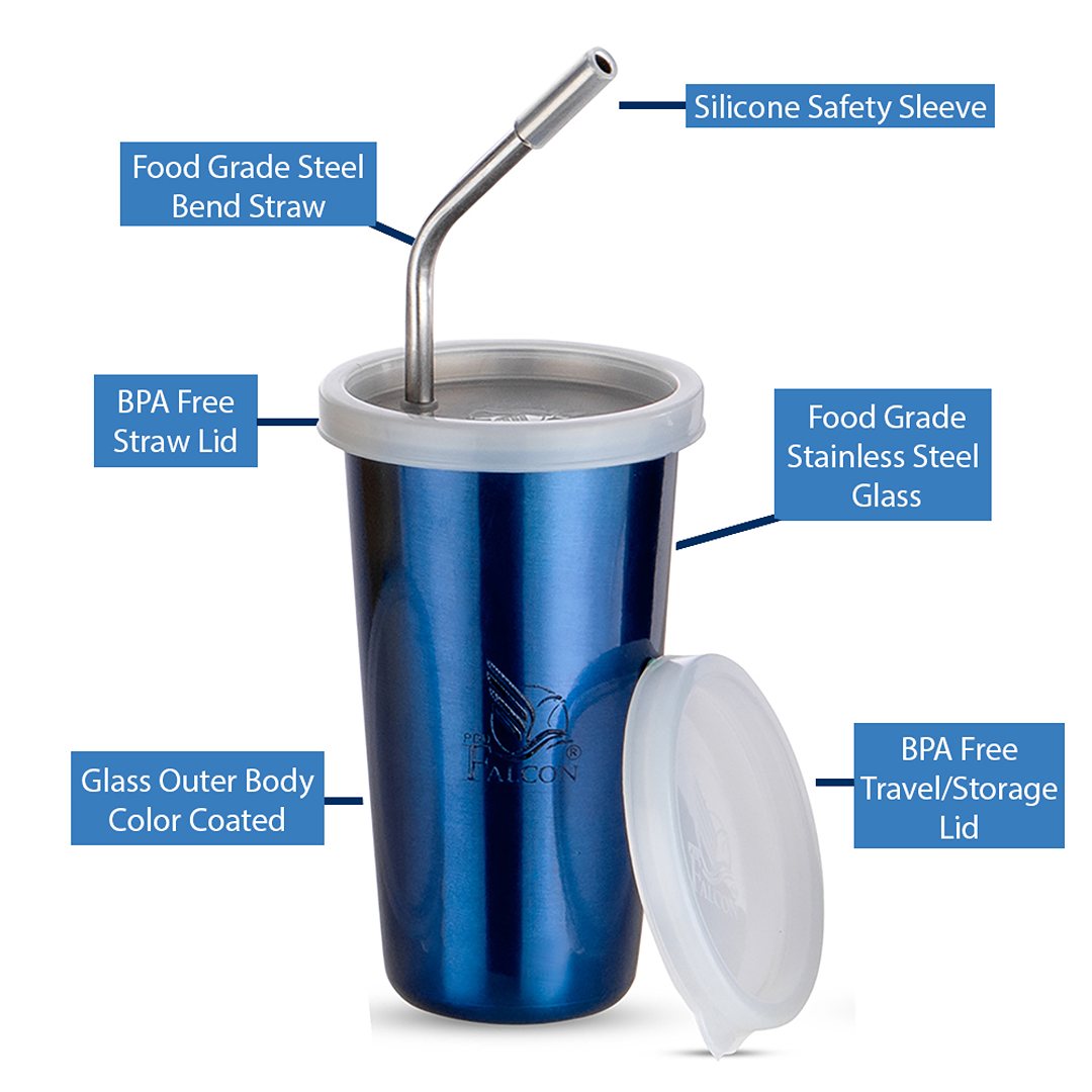 Pdd Falcon Steel Straw Glass 1 Pc Blue 370 ML