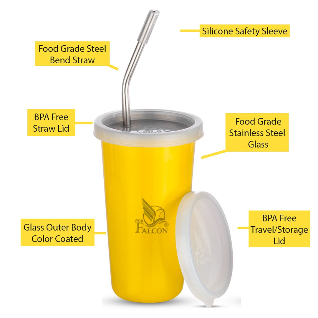 Pdd Falcon Steel Straw Glass 1 Pc Yellow 370 ML