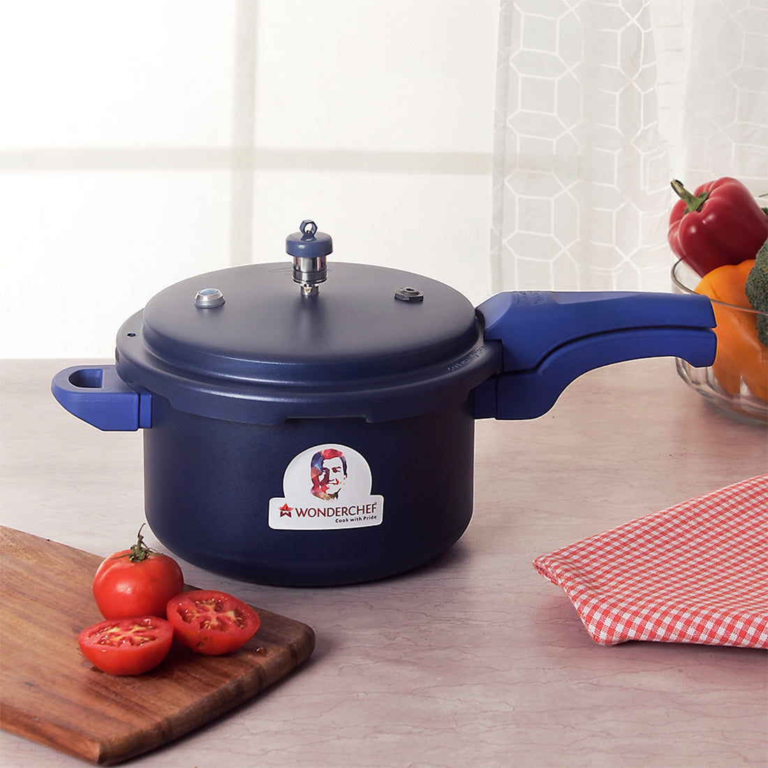 HealthGuard Induction Base Aluminium Nonstick Pressure Cooker with Outer Lid, 5L, Blue