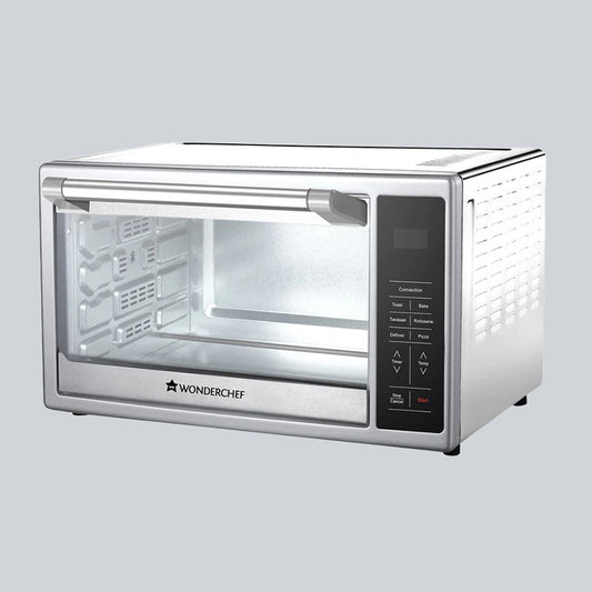Prato Digital Oven Toaster Griller (OTG) - 30 Litres, Stainless Steel - with Rotisserie, Convection, heat-resistant tempered glass & inside Lamp