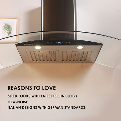 Napoli Curve Glass Chimney 90cm/1250m3/h with Baffle Filters